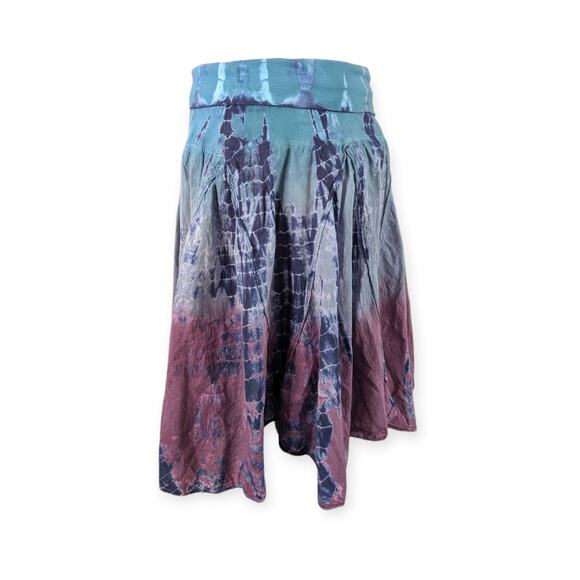 Tie Dyed Skirt Scarf Hem Fold Waistband Women’s Size Medium aqua mauve purple - Picture 6 of 8